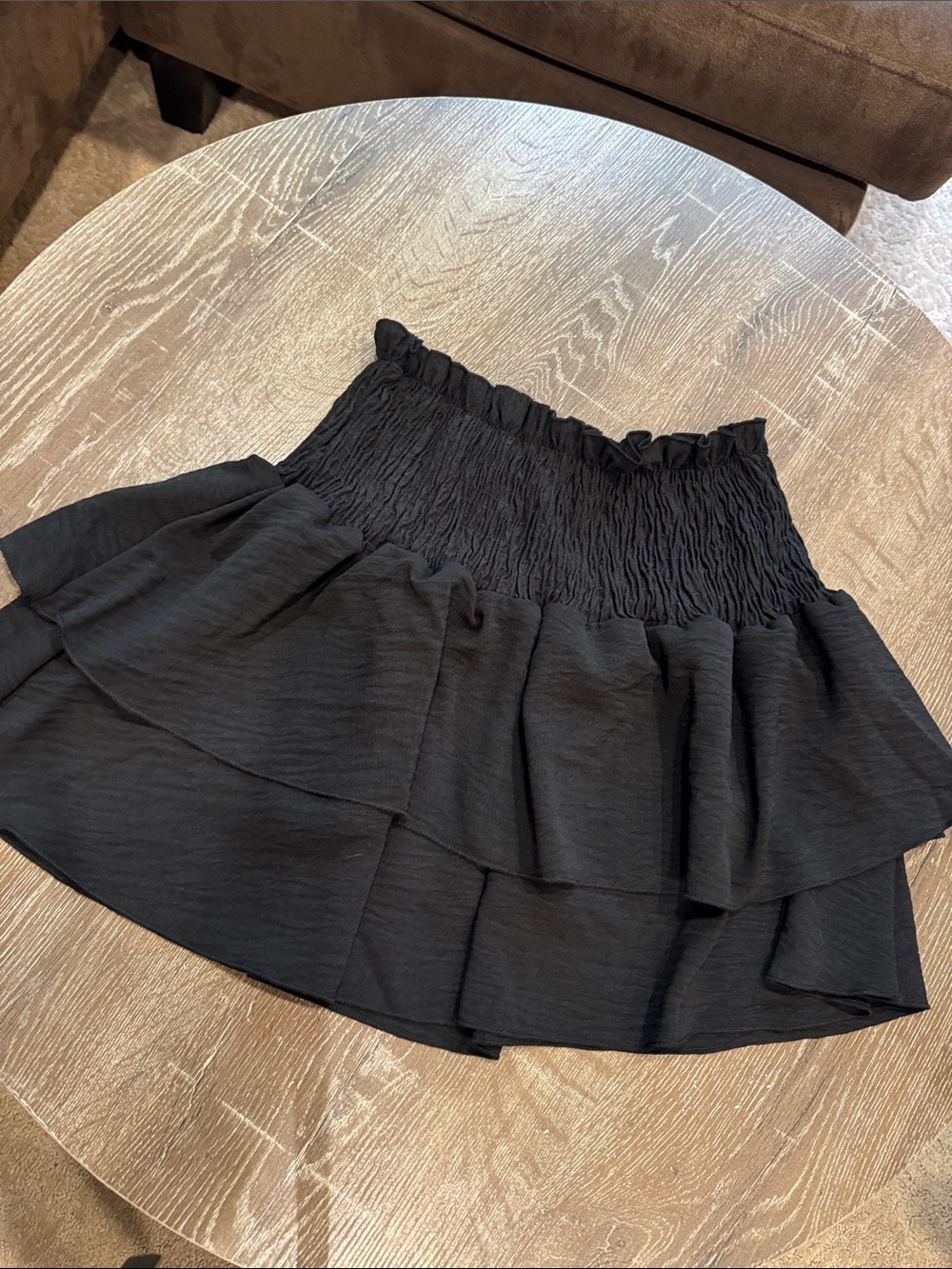 Black Ruffled Smocked Mini Skirt - Picture 3 of 4